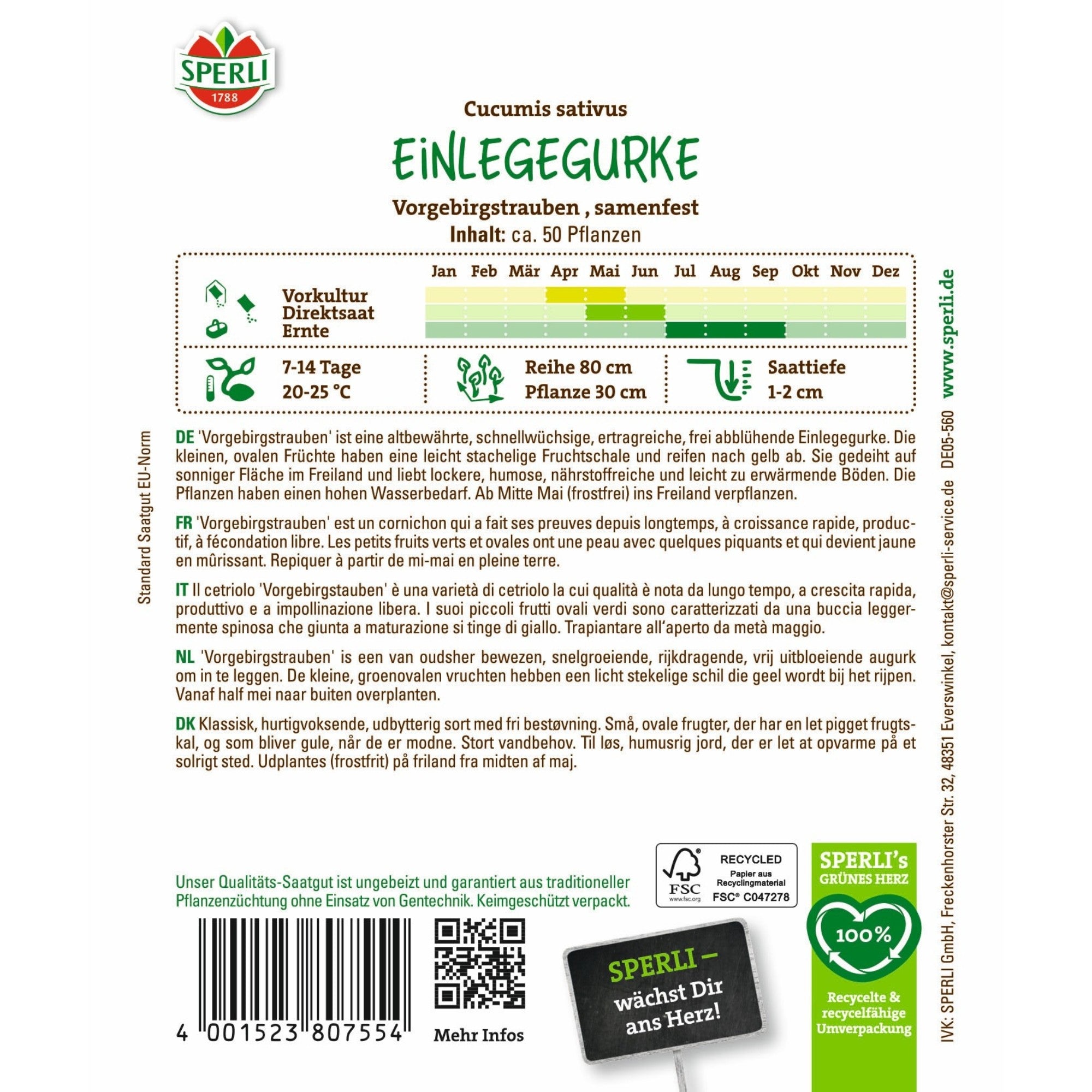 SPERLI Einlegegurken-Samen 'Vorgebirgstrauben'