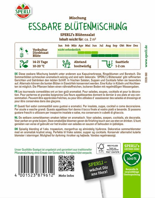 SPERLI Essbare Blütensamen-Mischung 'Blütensalat'