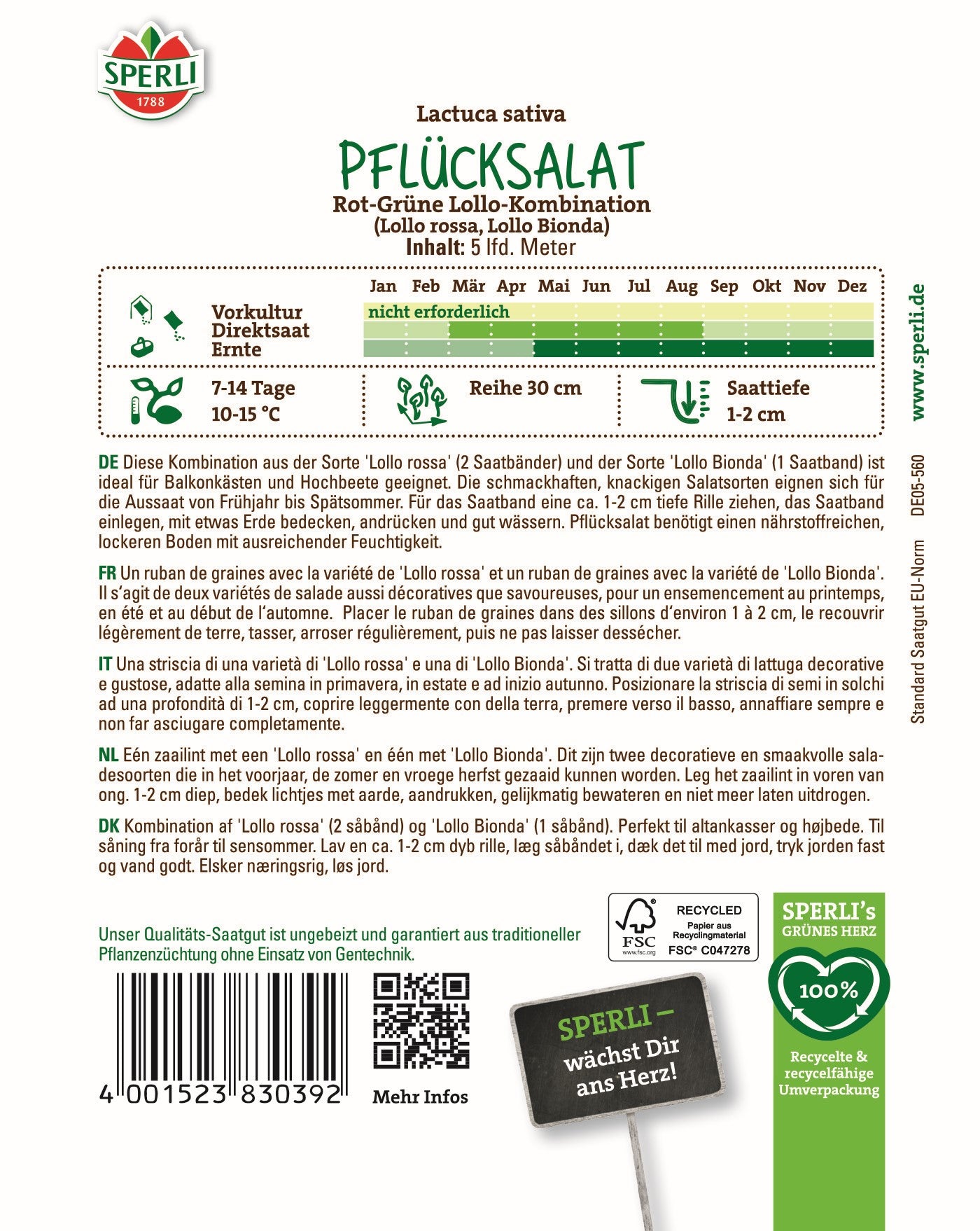 SPERLI Samen-Set "Frische Salatvielfalt - Easy Gardening"
