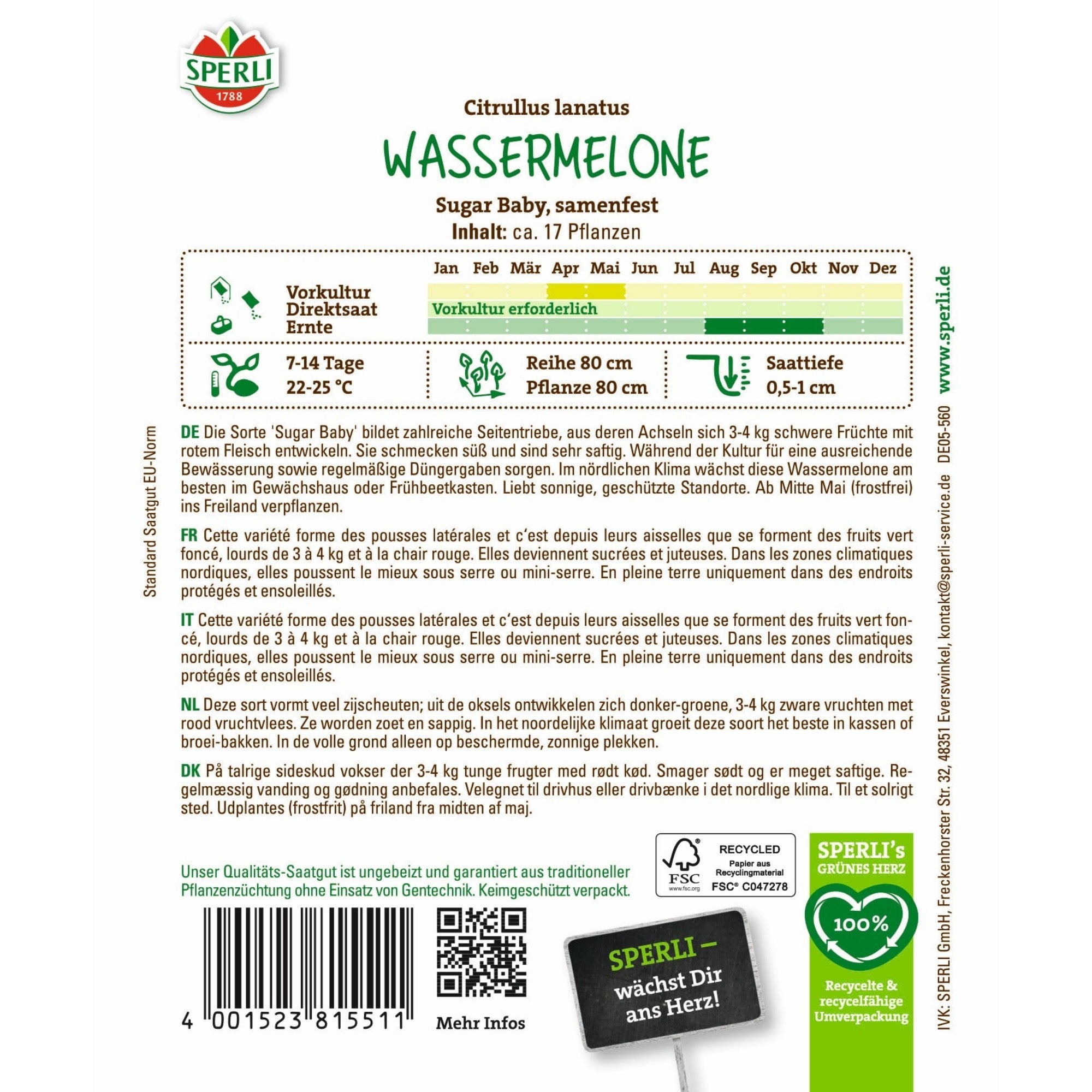 SPERLI Wassermelonen-Samen 'Sugar Baby'