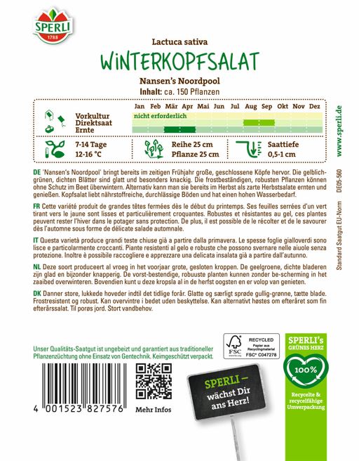 SPERLI Winterkopfsalat-Samen 'Nansen's Noordpool'