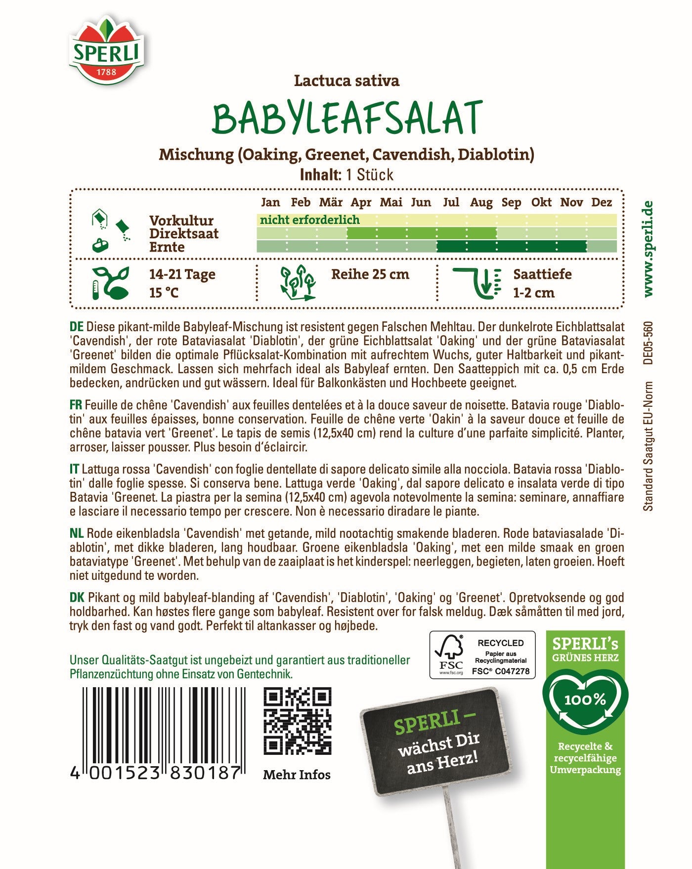 SPERLI Babyleafsalat-Samen Mischung, Saatteppich