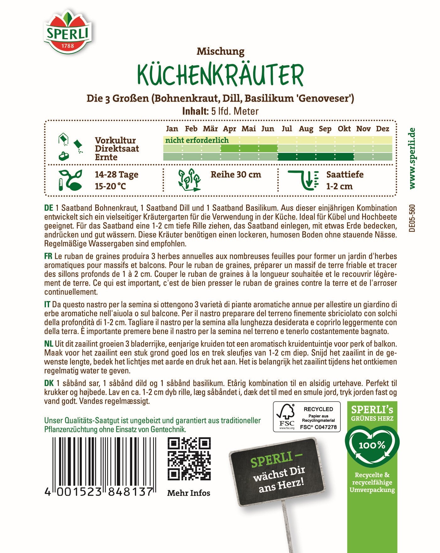 SPERLI Samen-Set "Der einfache Kräutergarten"