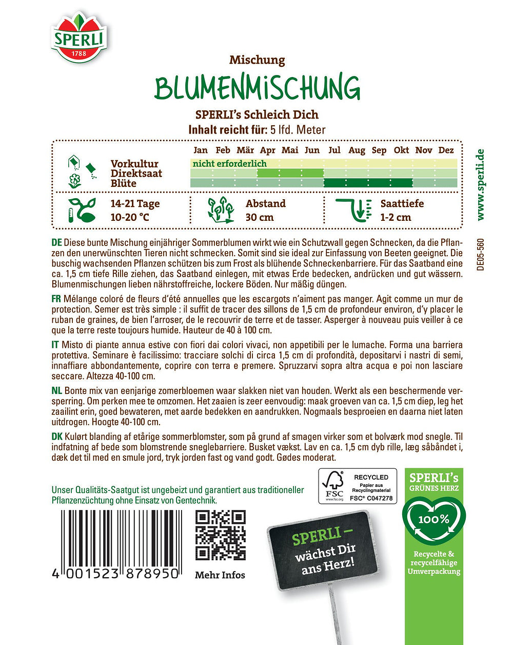 SPERLI SPERLI's Blumenmischung "Schleich Dich, Saatband" - Bunt - winterhart | Bild 2