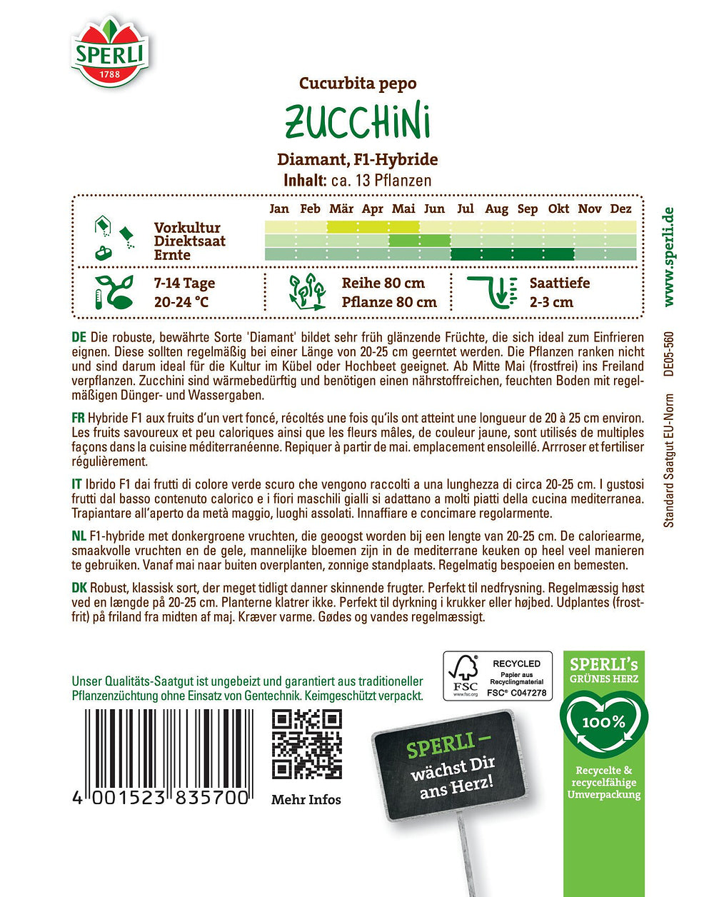 SPERLI Zucchini 'Diamant', F1 - Bunt - winterhart | Bild 2